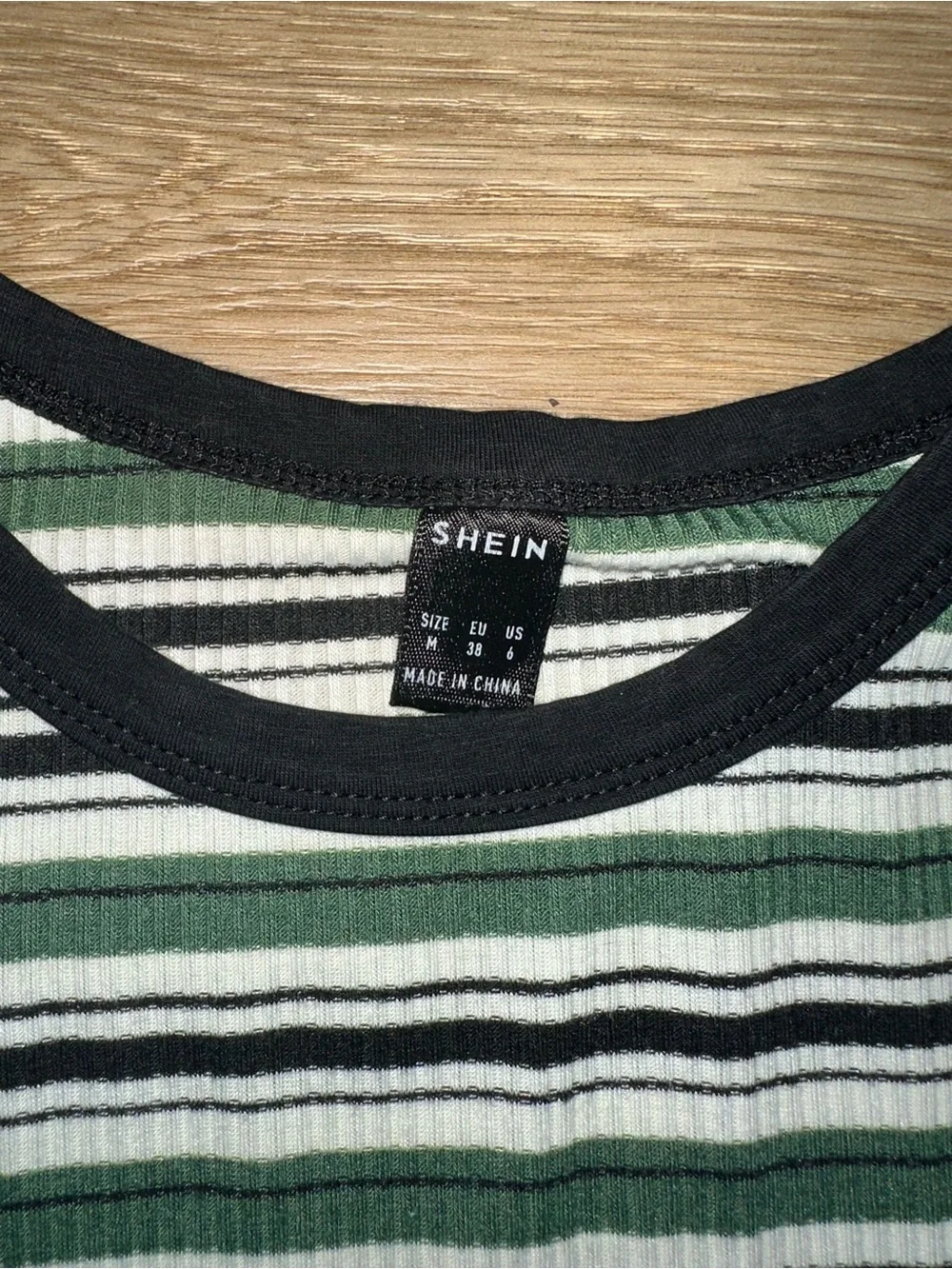 SHEIN Green, Black & White Striped Ribbed Crop Tee